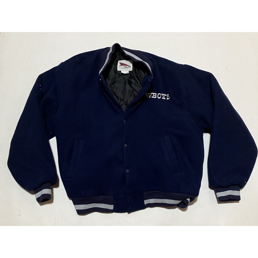 Vintage Pro Elite Mens XL Snap Bomber Puffer Sherpa Navy Jacket DALLAS COWBOYS